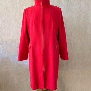 Women's Red Zip-Front Long Trench Coat